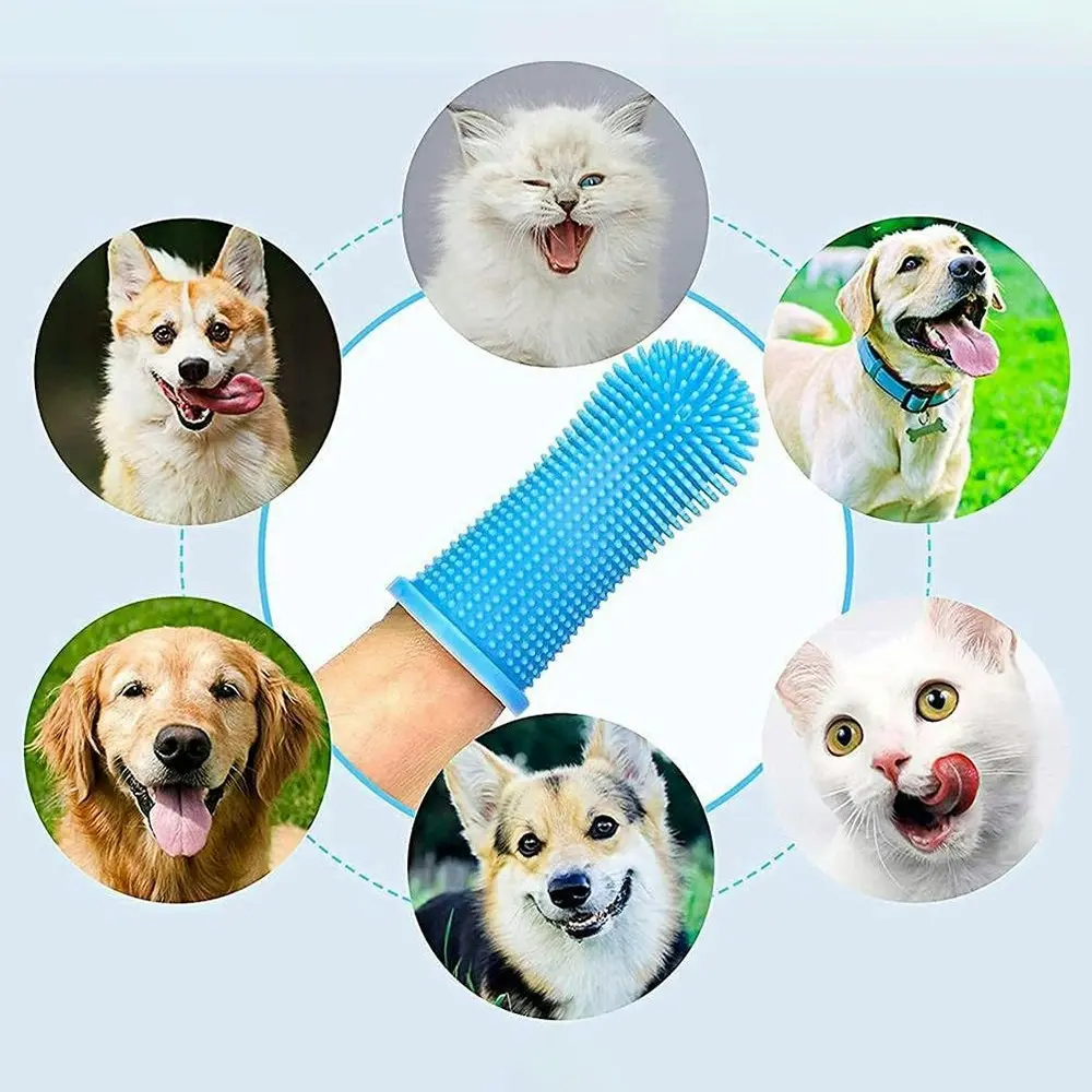 2Pcs Silicone Pet Toothbrush 360o Dog Finger Cover Toothbrush