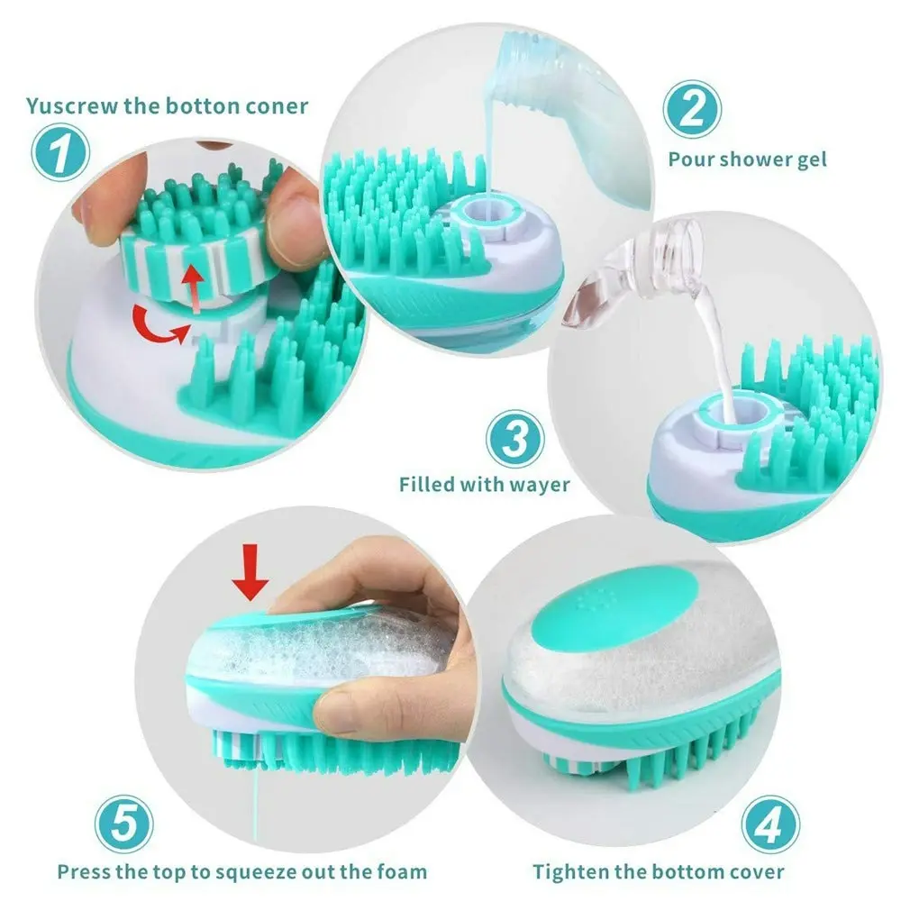 2 in 1 Bath Massage Brush Shampoo Dispenser Dog Grooming