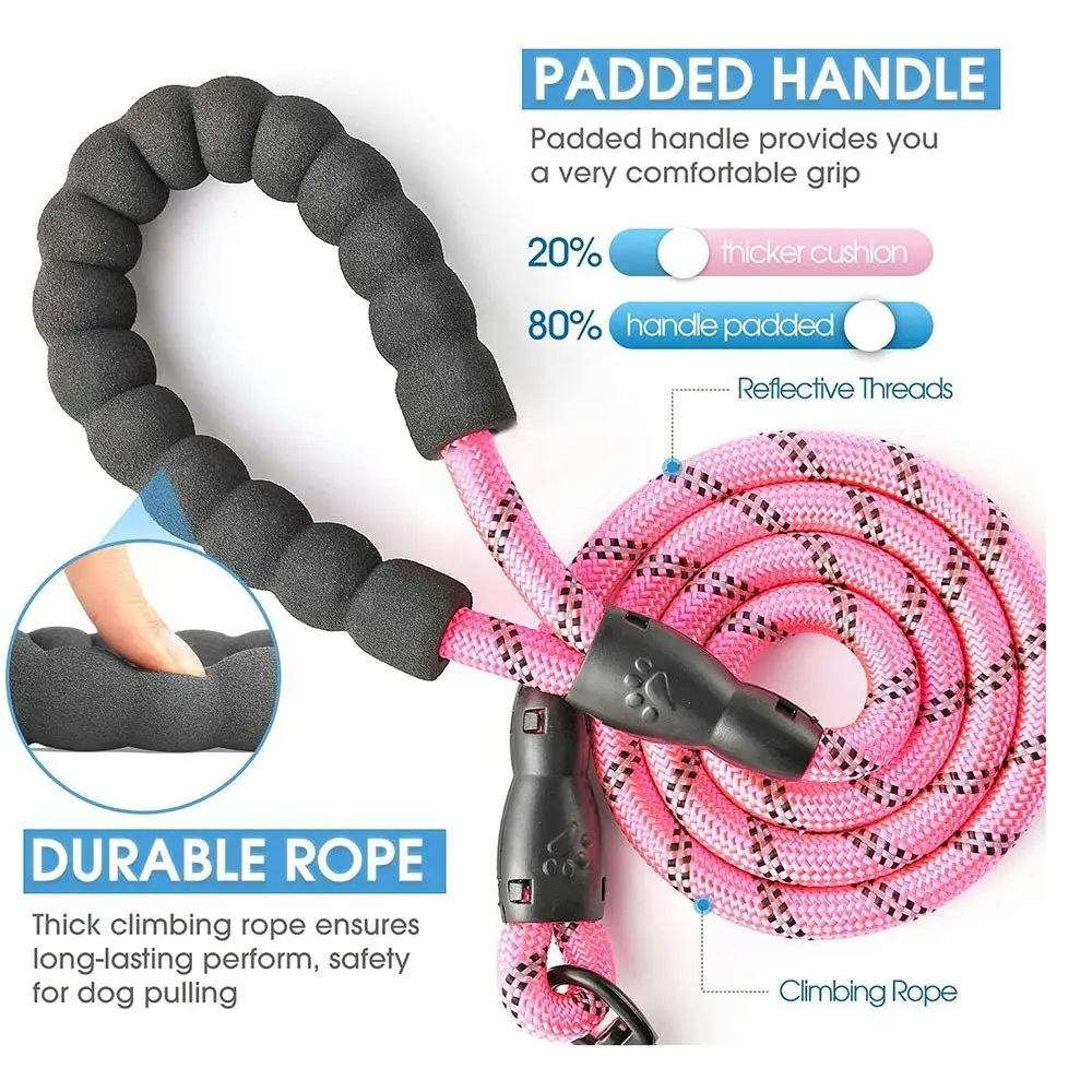 Strong Dog Leash Pet Leashes Reflective Leash For Small Medium Large Dog-Pink