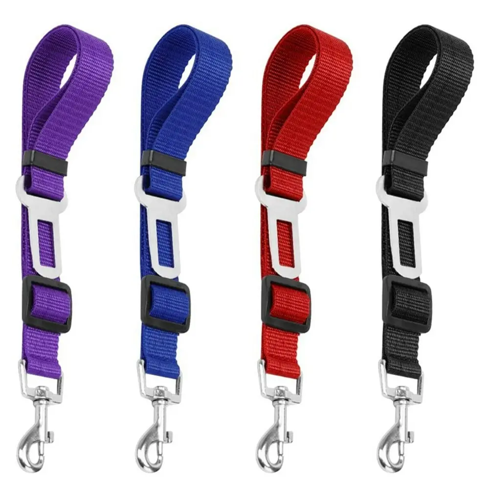 4 Pack Adjustable Pet Dog Cat Seat Belt-Nylon Fabric- Black,Blue, Red, Purple