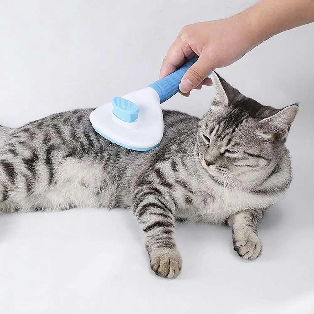 Cat Dog Comb Grooming Brush Stainless Steel Automatic Non-slip Brush