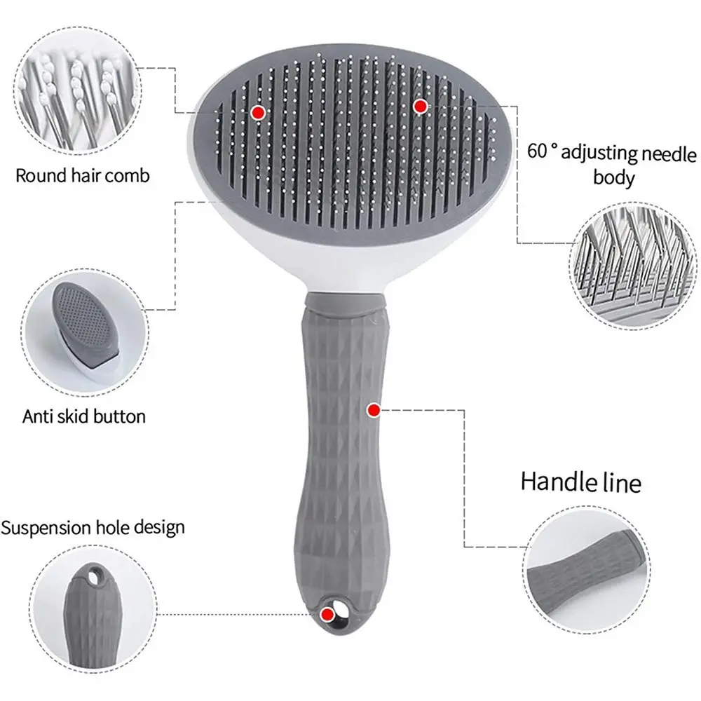 Cat Dog Comb Grooming Brush Stainless Steel Automatic Non-slip Brush