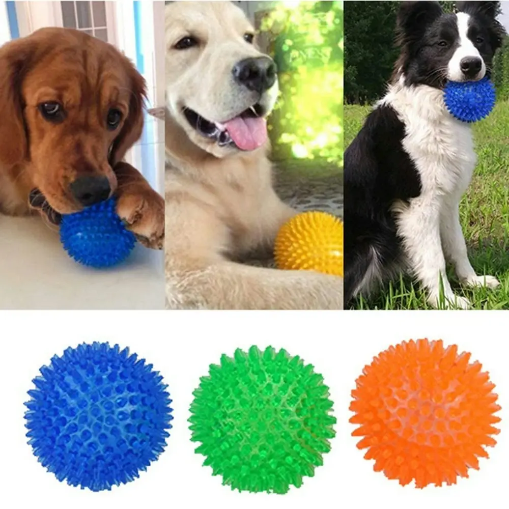 3PCS Pet Squeaky Chewing Balls Dog Soft Stab Balls Cleaning Teeth Toys Balls-S(Blue,Green,Orange)