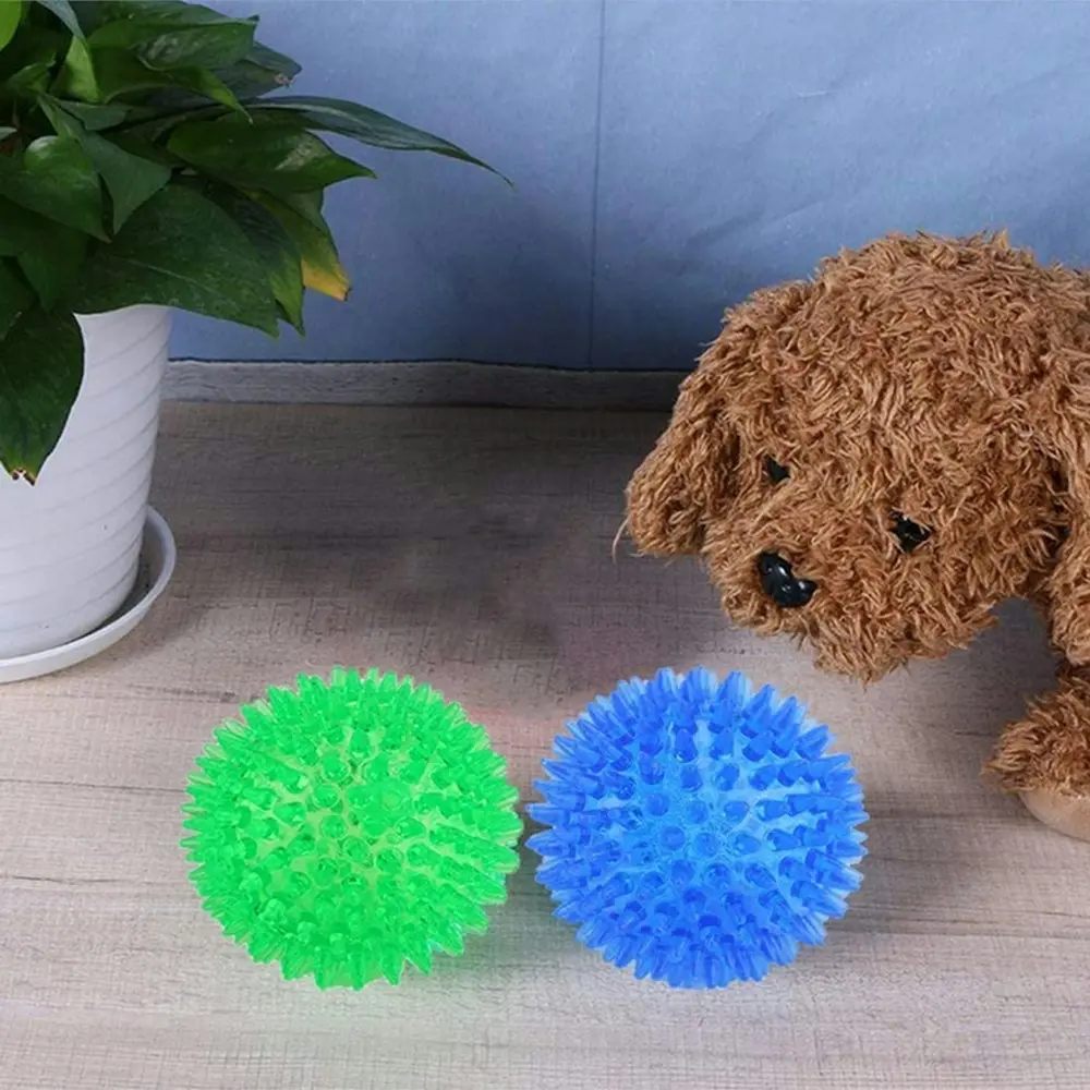 3PCS Pet Squeaky Chewing Balls Dog Soft Stab Balls Cleaning Teeth Toys Balls-S(Blue,Green,Orange)