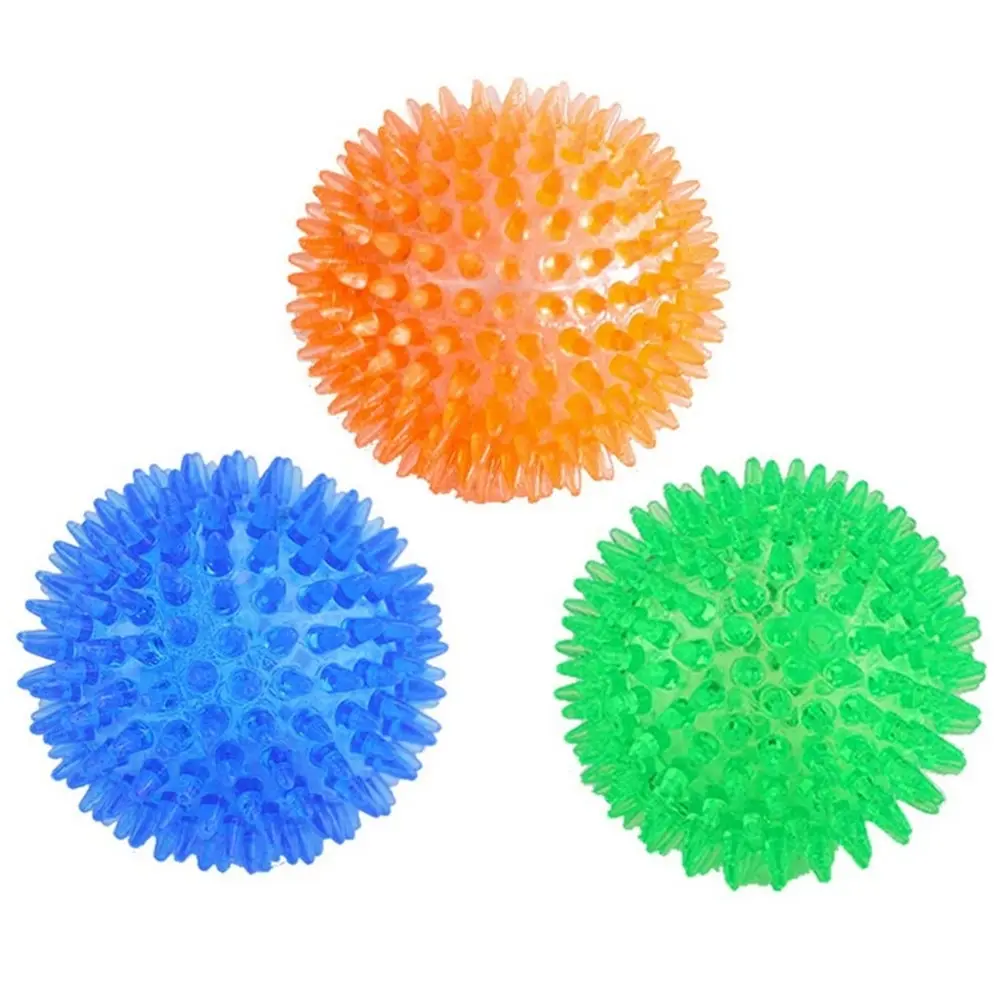 3PCS Pet Squeaky Chewing Balls Dog Soft Stab Balls Cleaning Teeth Toys Balls-S(Blue,Green,Orange)