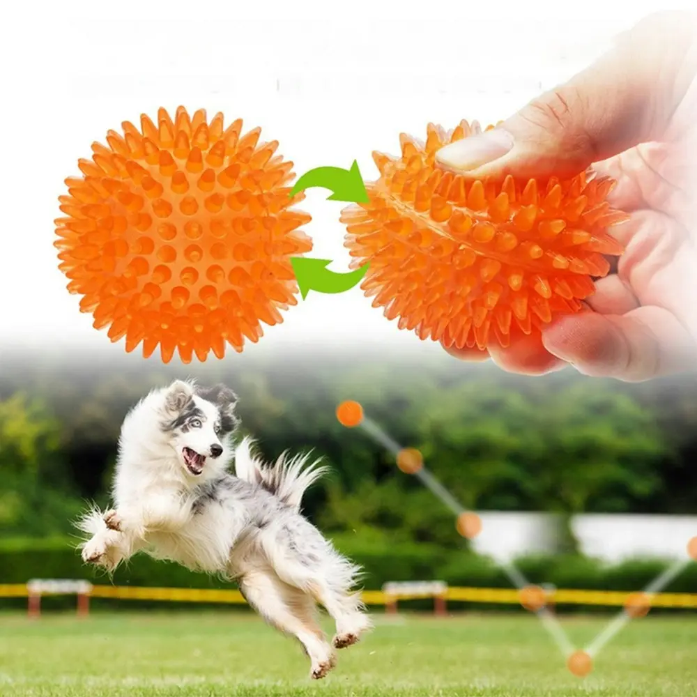 3PCS Pet Squeaky Chewing Balls Dog Soft Stab Balls Cleaning Teeth Toys Balls-S(Blue,Green,Orange)