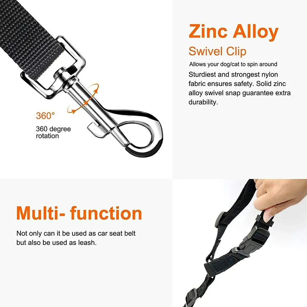 2 packs of pet dog and cat traction rope adjustable car pet seat belt