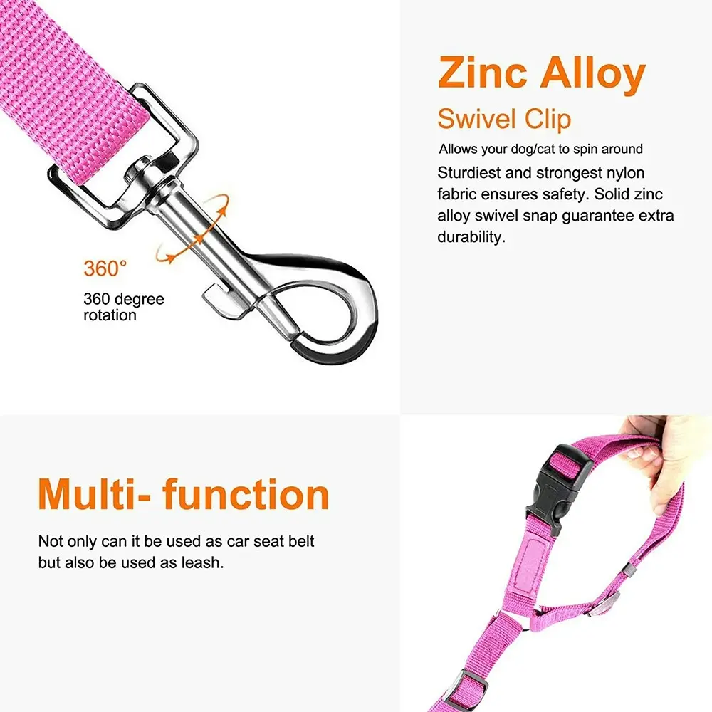 2 packs of pet dog and cat traction rope adjustable car pet seat belt