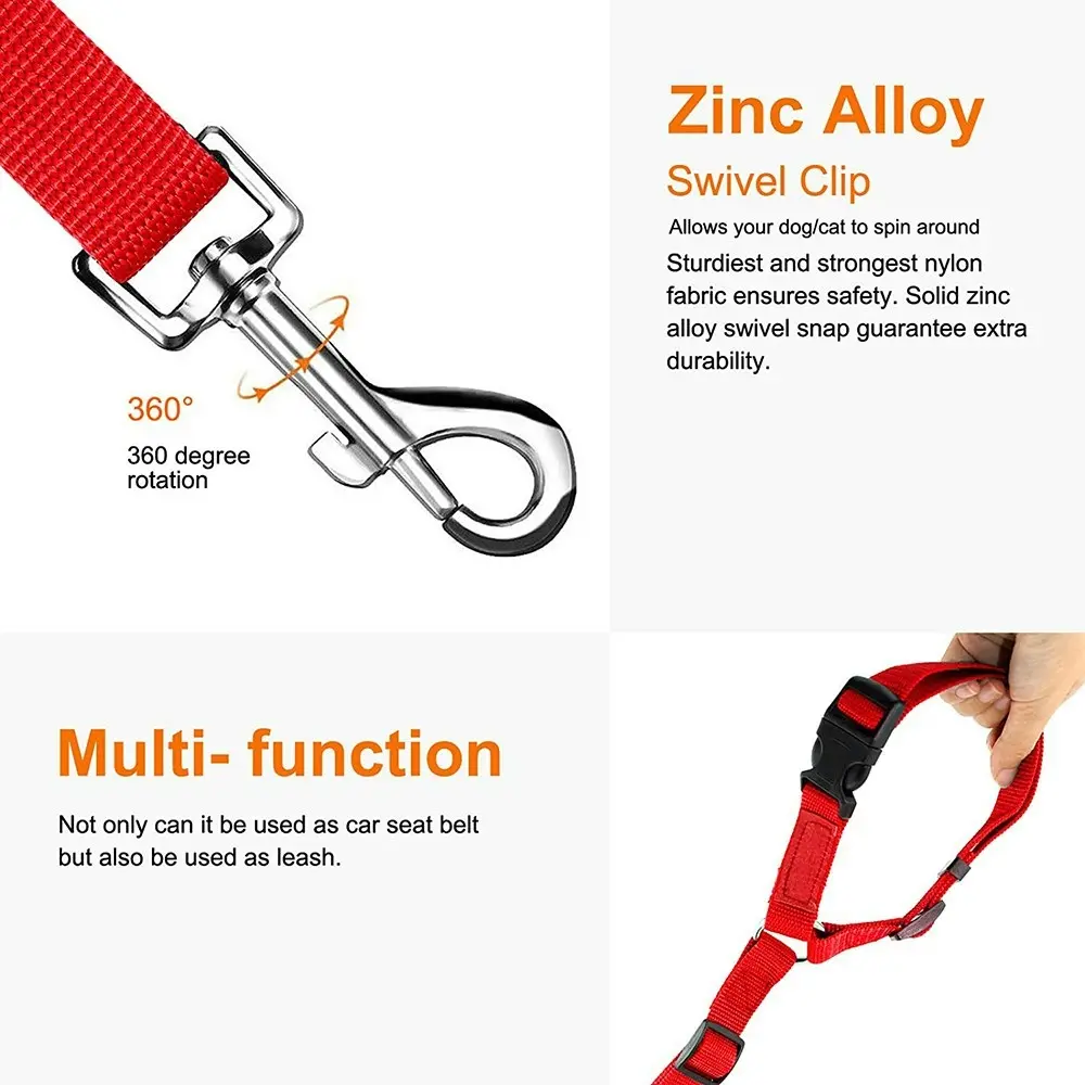 2 packs of pet dog and cat traction rope adjustable car pet seat belt