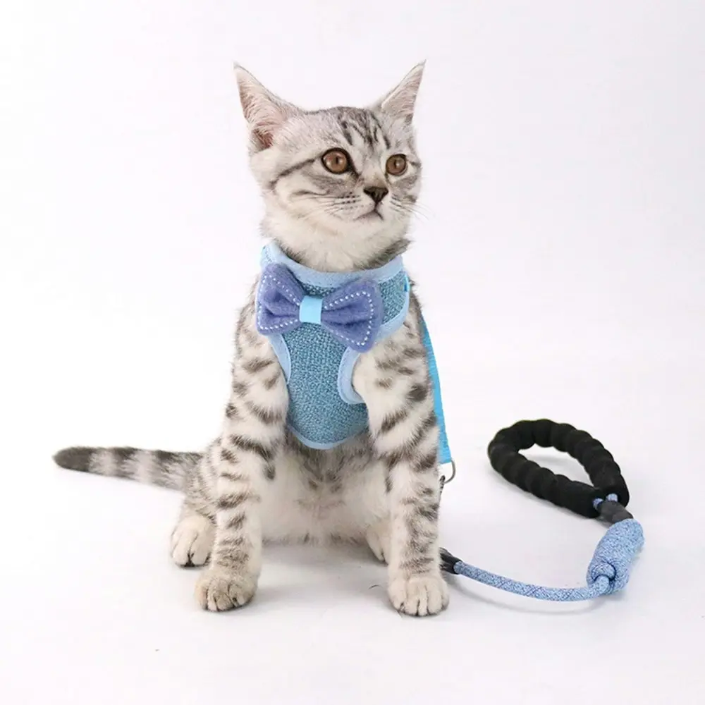 2 Pack Bow Tie Adjustable Pet Mesh Vest Harness and Leash Set for Cats