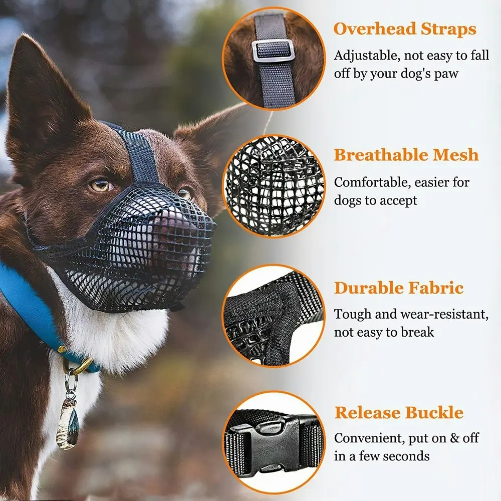 Soft Mesh Covered Dog Muzzle With Adjustable Straps For Small Medium Large Dogs