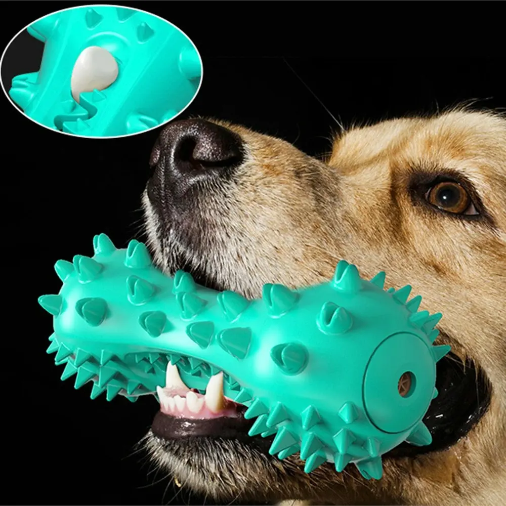 Dog Chew Toothbrush Toy - Squeaky Durable Rubber Dog Toys for Teeth Cleaning