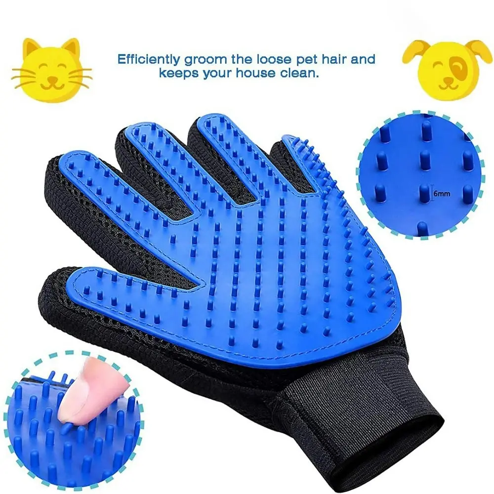 1 Pair of Pet Grooming Shedding Brush Gloves Pet Bathing Massage-Blue