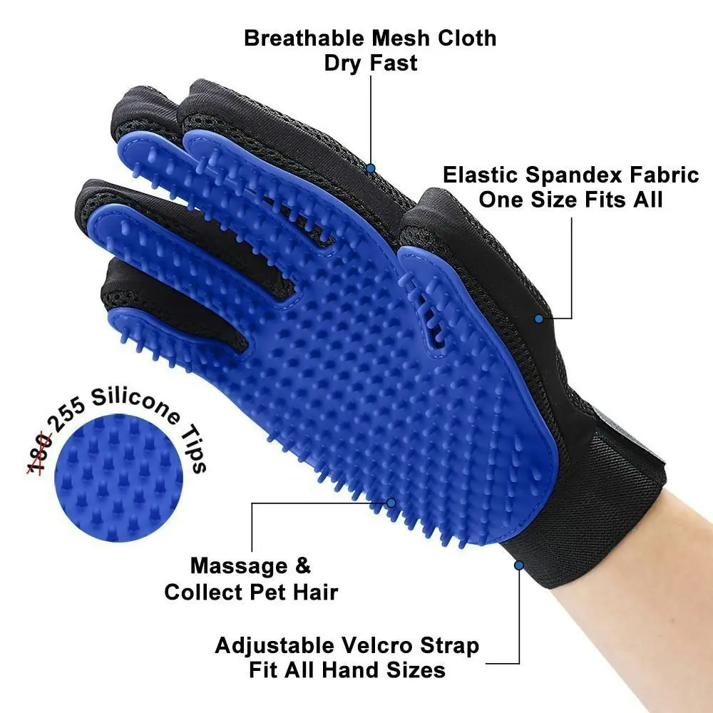 1 Pair of Pet Grooming Shedding Brush Gloves Pet Bathing Massage-Blue