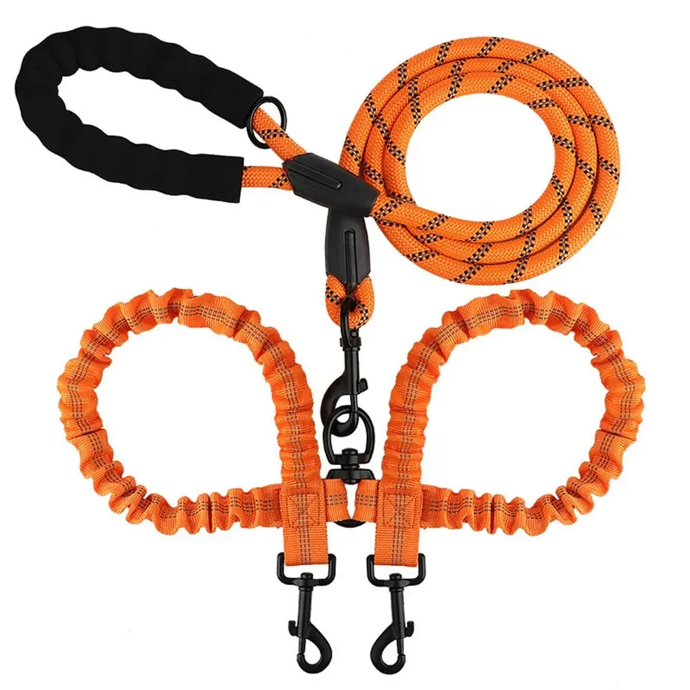 Comfortable Dual Dog Leash Tangle Free With Shock Absorbing Bungee Reflective