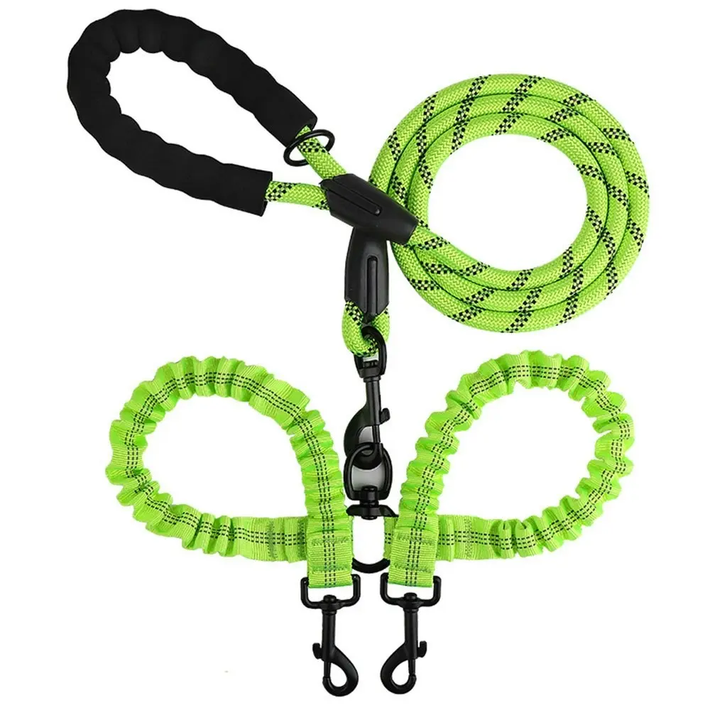 Comfortable Dual Dog Leash Tangle Free With Shock Absorbing Bungee Reflective