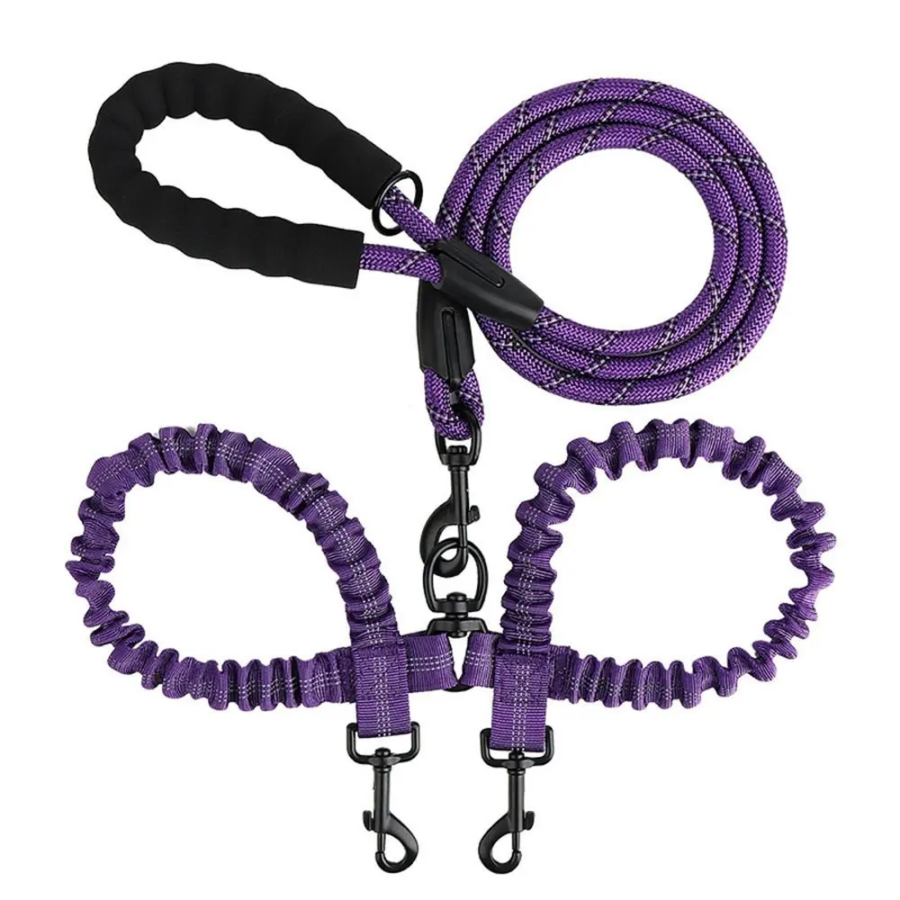 Comfortable Dual Dog Leash Tangle Free With Shock Absorbing Bungee Reflective