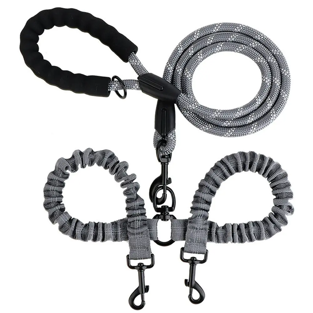 Comfortable Dual Dog Leash Tangle Free With Shock Absorbing Bungee Reflective