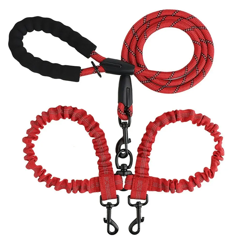 Comfortable Dual Dog Leash Tangle Free With Shock Absorbing Bungee Reflective