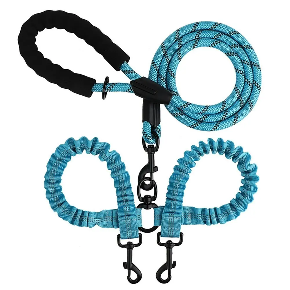 Comfortable Dual Dog Leash Tangle Free With Shock Absorbing Bungee Reflective