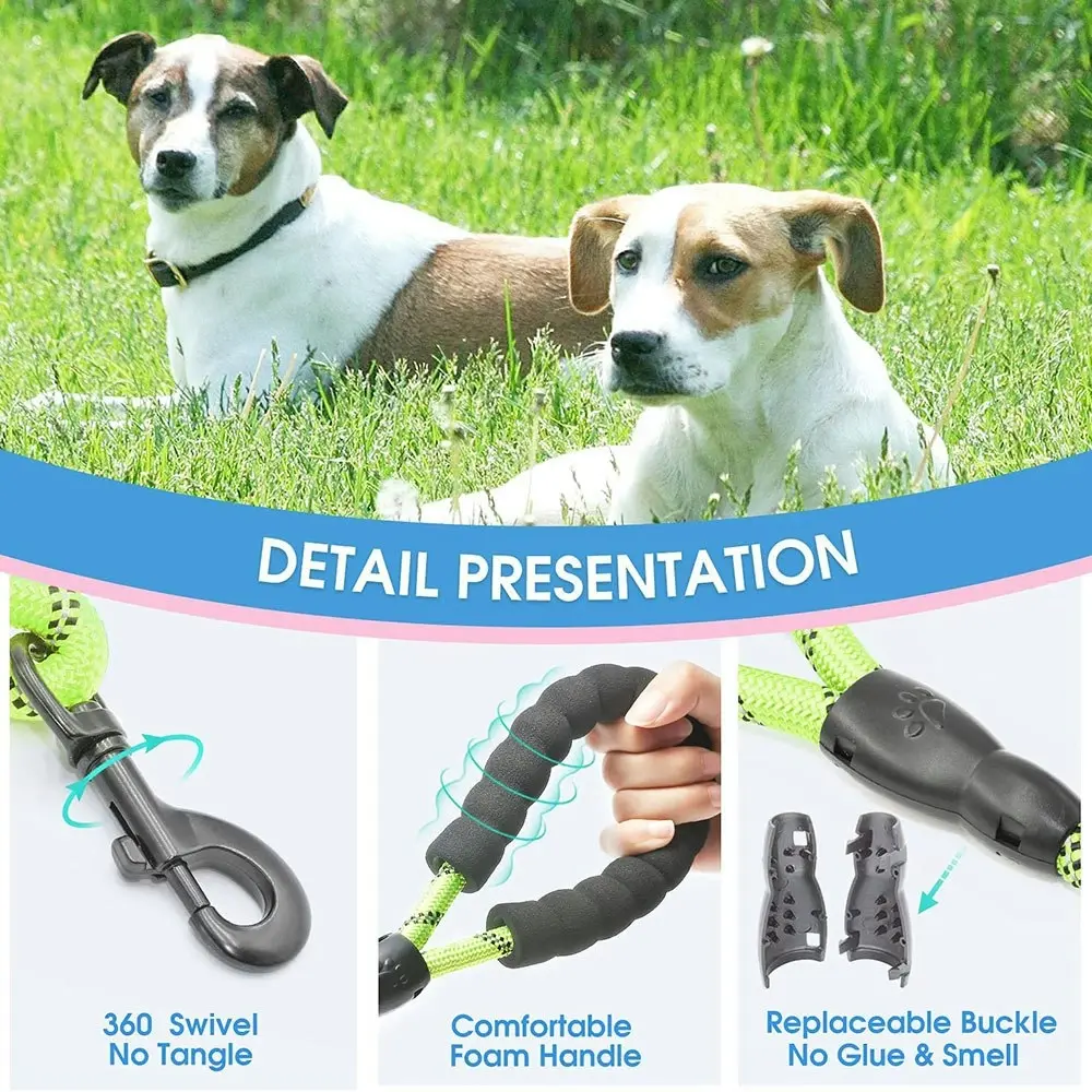 Comfortable Dual Dog Leash Tangle Free With Shock Absorbing Bungee Reflective