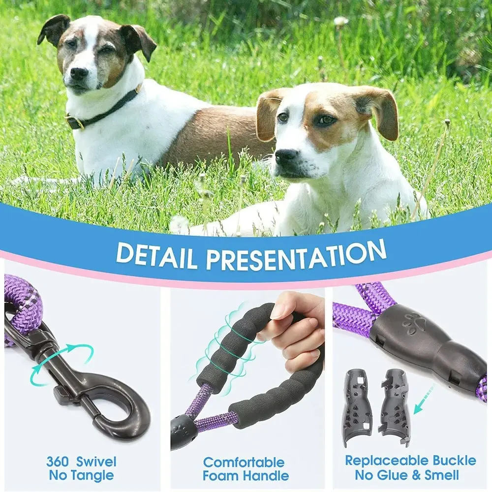 Comfortable Dual Dog Leash Tangle Free With Shock Absorbing Bungee Reflective