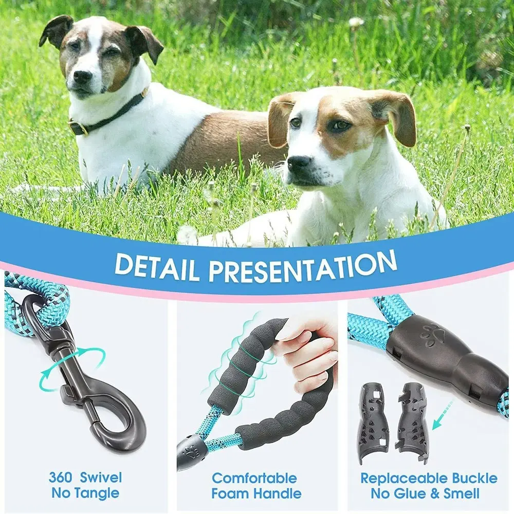 Comfortable Dual Dog Leash Tangle Free With Shock Absorbing Bungee Reflective