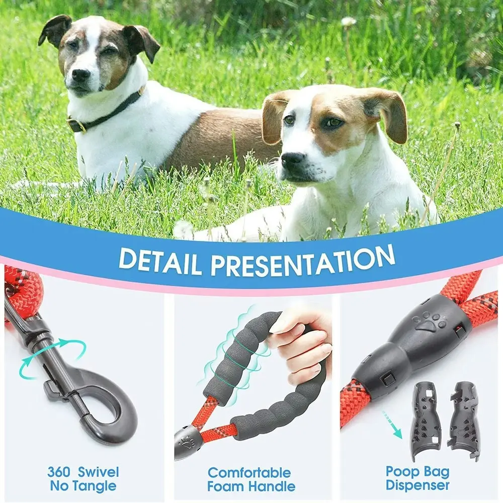 Comfortable Dual Dog Leash Tangle Free With Shock Absorbing Bungee Reflective