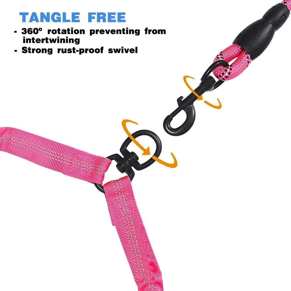 Comfortable Dual Dog Leash Tangle Free With Shock Absorbing Bungee Reflective