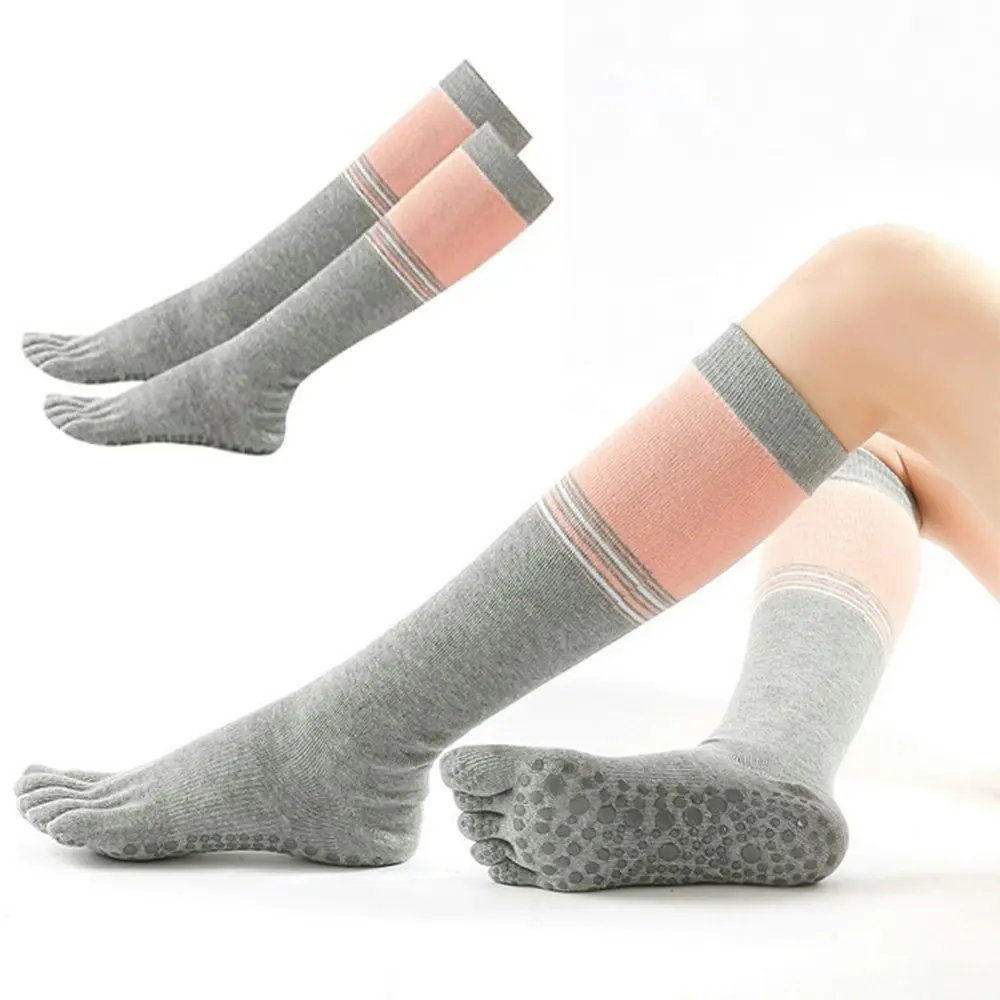 2 Pairs Non Skid yoga socks Thigh Pilates Ballet Dance Five Toes Long Calf Socks