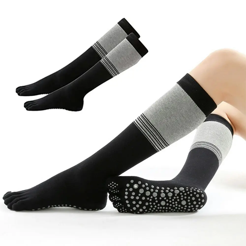 2 Pairs Non Skid yoga socks Thigh Pilates Ballet Dance Five Toes Long Calf Socks