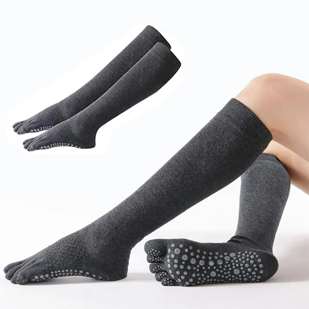 2 Pairs Non Skid yoga socks Thigh Pilates Ballet Dance Five Toes Long Calf Socks