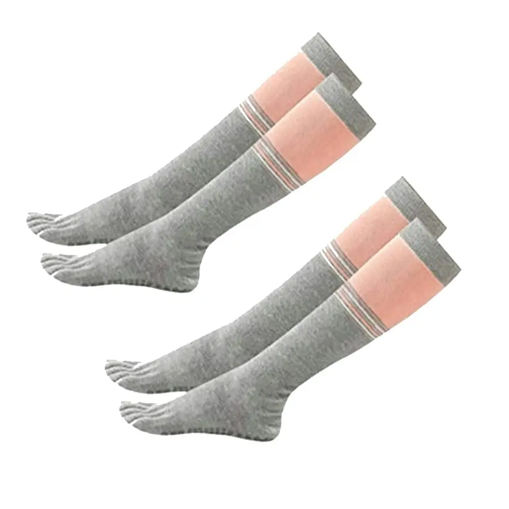 2 Pairs Non Skid yoga socks Thigh Pilates Ballet Dance Five Toes Long Calf Socks