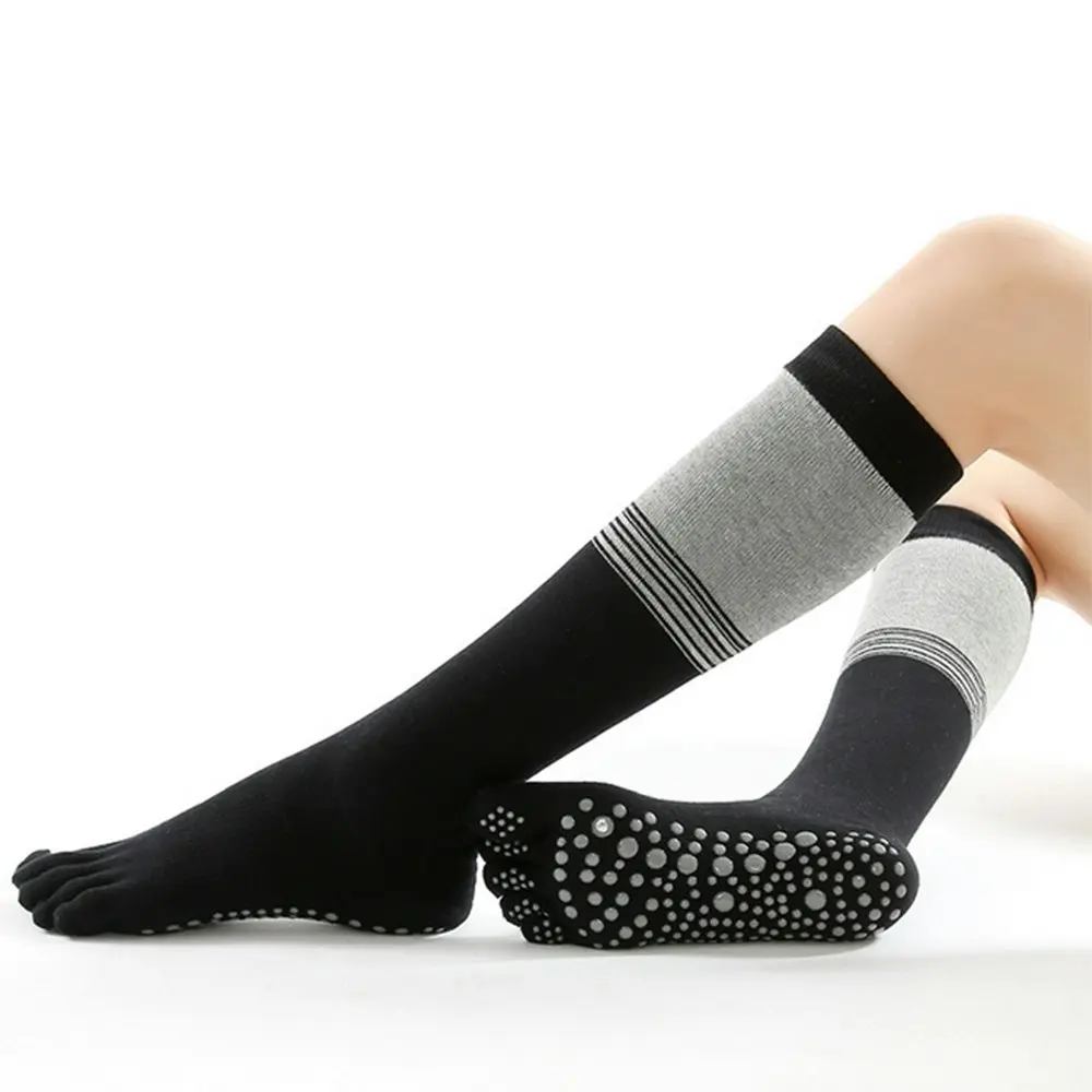 2 Pairs Non Skid yoga socks Thigh Pilates Ballet Dance Five Toes Long Calf Socks