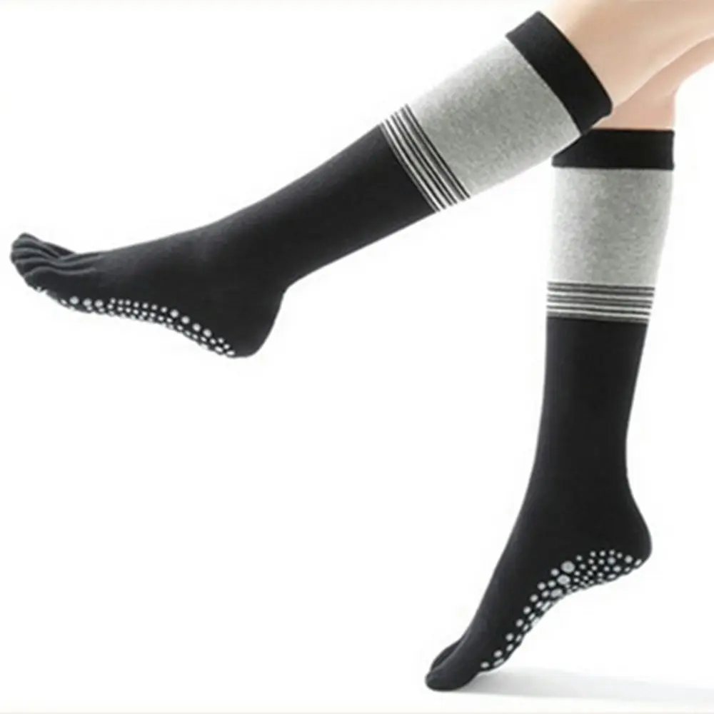 2 Pairs Non Skid yoga socks Thigh Pilates Ballet Dance Five Toes Long Calf Socks