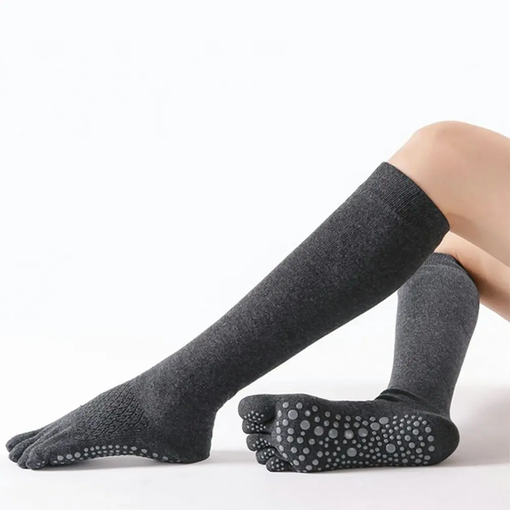 2 Pairs Non Skid yoga socks Thigh Pilates Ballet Dance Five Toes Long Calf Socks