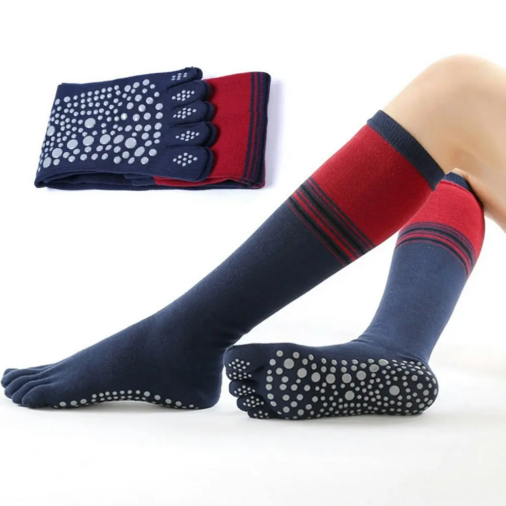 2 Pairs Non Skid yoga socks Thigh Pilates Ballet Dance Five Toes Long Calf Socks