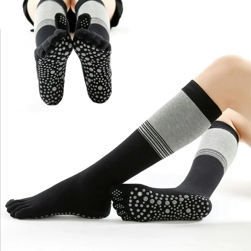 2 Pairs Non Skid yoga socks Thigh Pilates Ballet Dance Five Toes Long Calf Socks