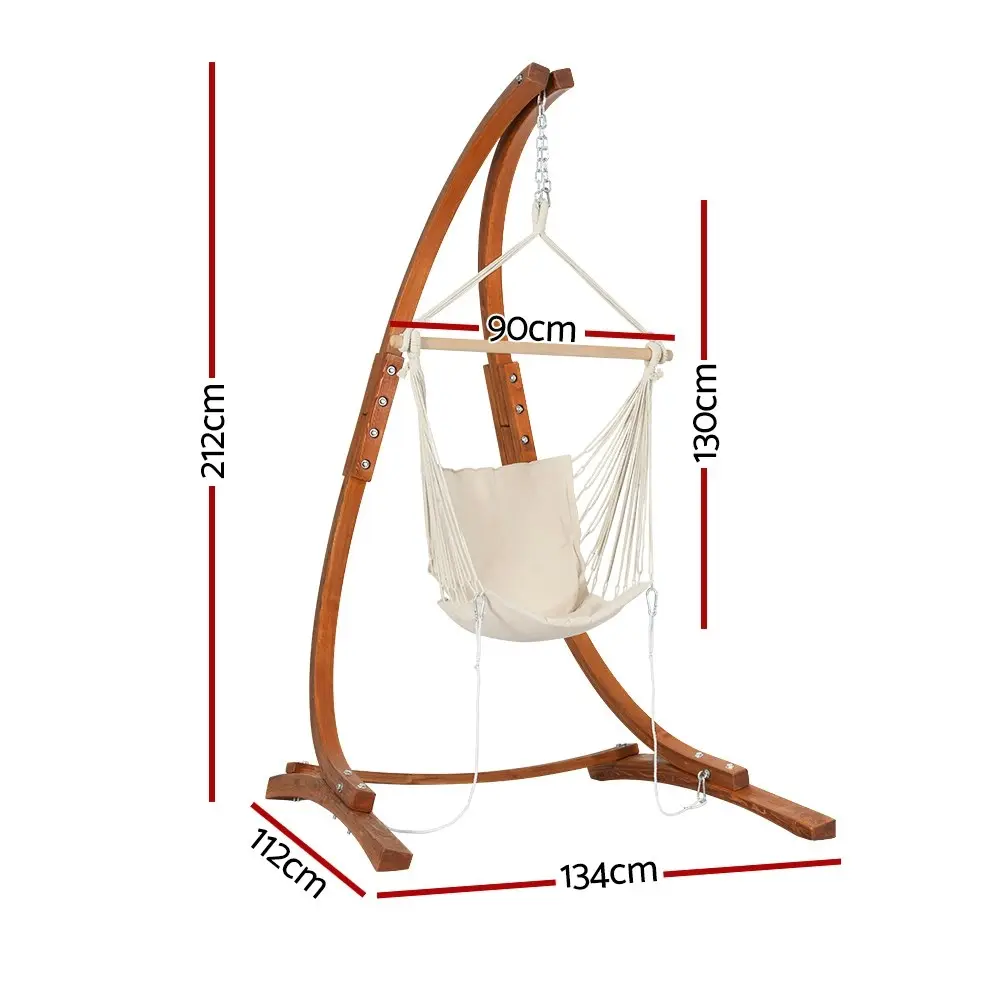 Gardeon Hammock Chair Timber Outdoor Furniture Camping with Stand White