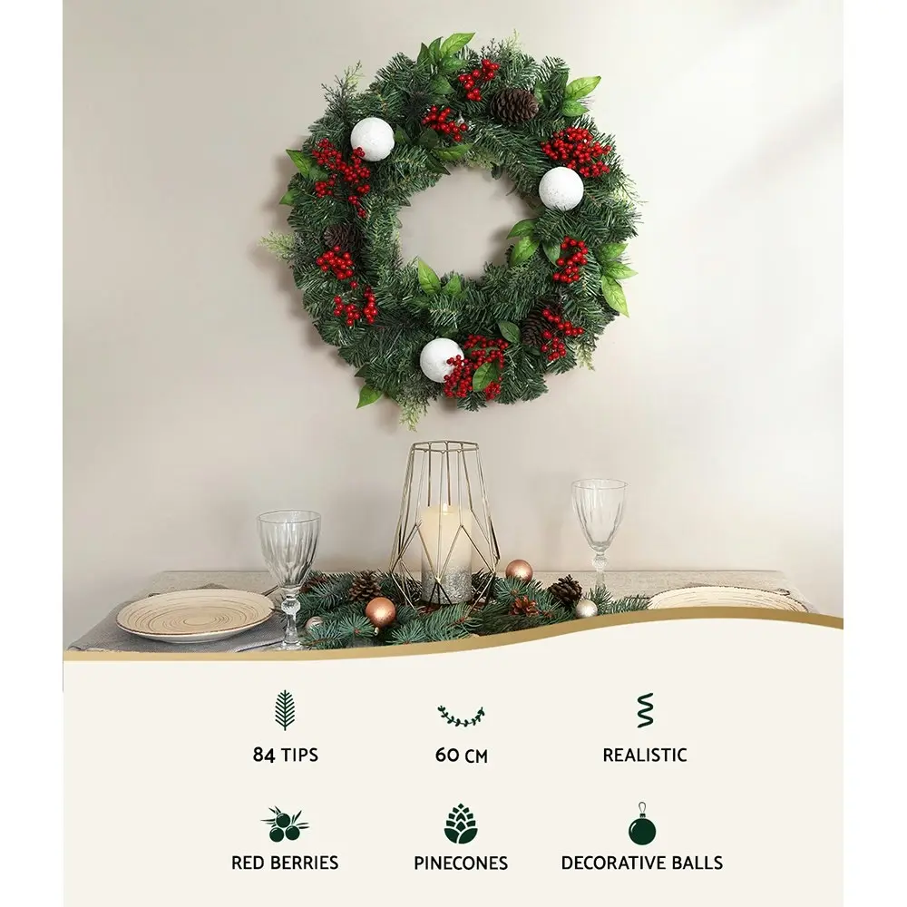 Jingle Jollys 2FT 60CM Christmas Wreath with Decor Xmas Tree Decorations