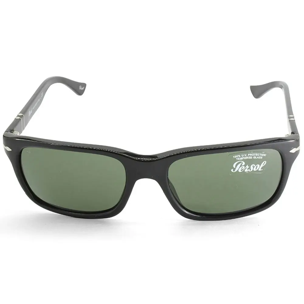 Persol PO3048S 95/31 Shiny Black/Green Men's Rectangular Sunglasses