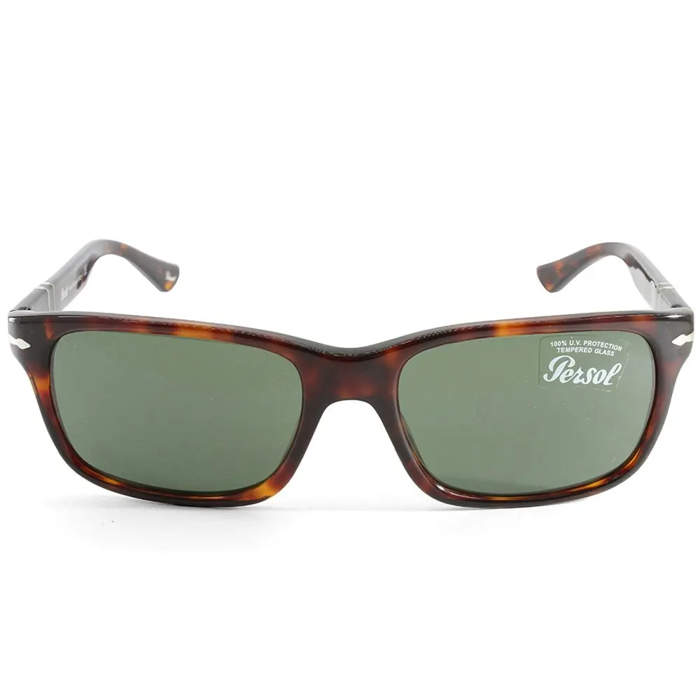 Persol PO3048S 24/31 Shiny Havana/Green Men's Rectangular Sunglasses