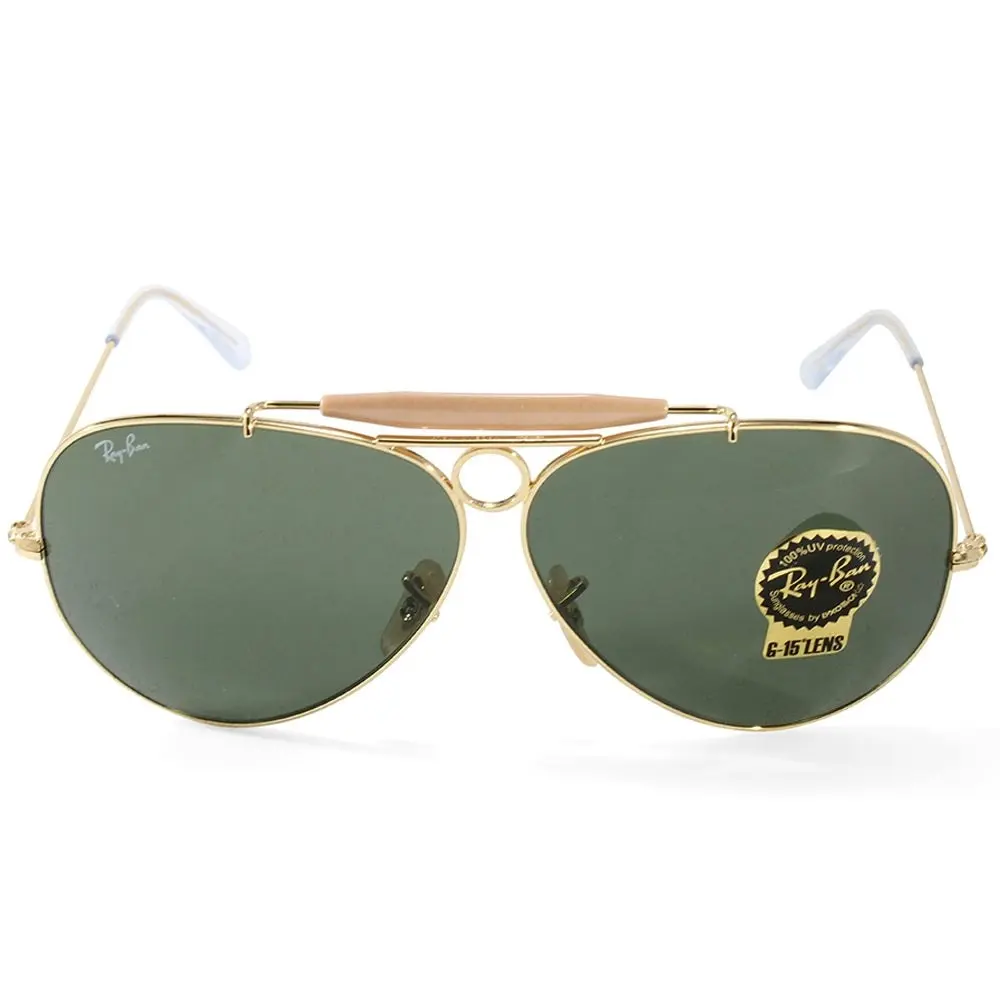 Ray-Ban RB3138 001 Aviator Shooter Gold/Green Unisex Sunglasses Size 58 & 62