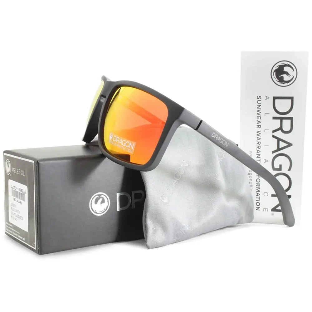 Dragon Melee XL Matte Black/Orange Ion Men's Designer Sports Sunglasses