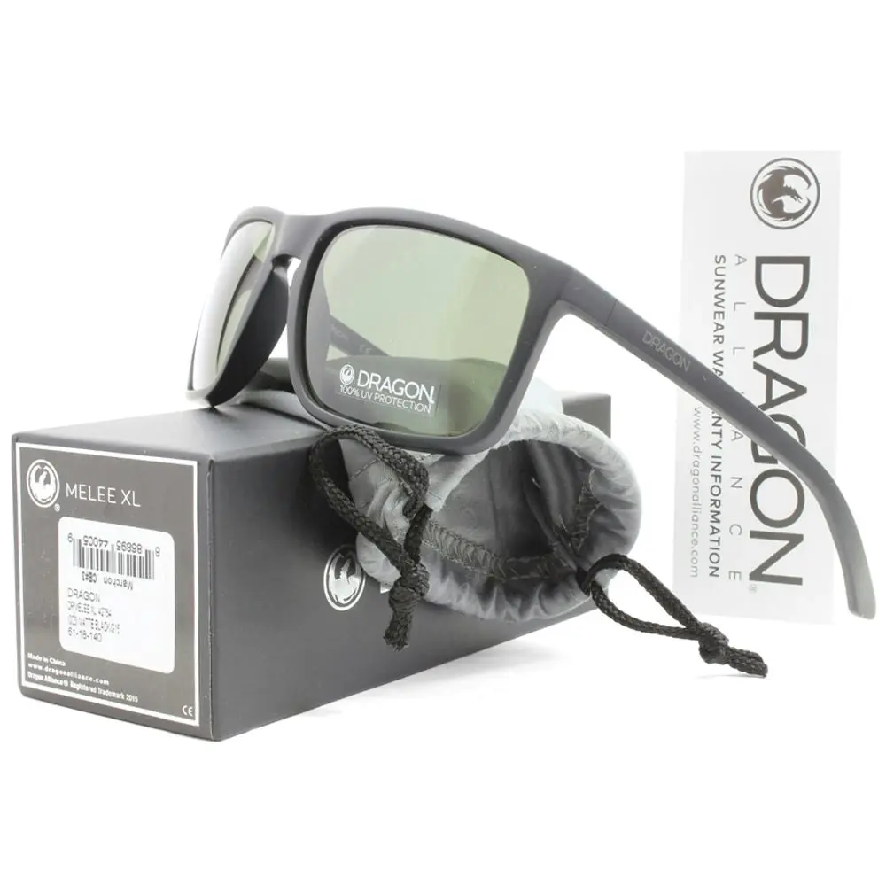 Dragon Melee XL Matte Black/Grey-Green G15 Men's Designer Sunglasses