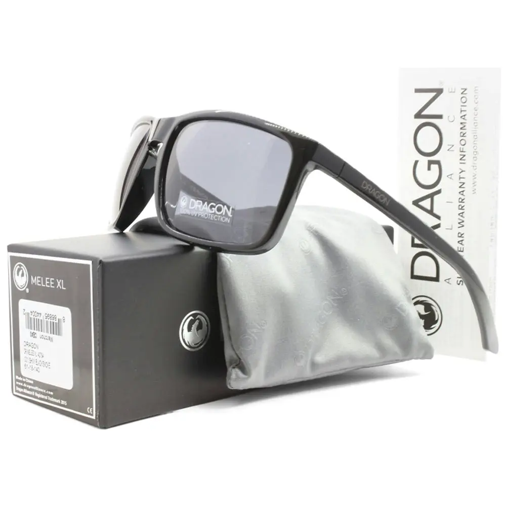 Dragon Melee XL Shiny Black/Grey Smoke Men's Designer Sunglasses