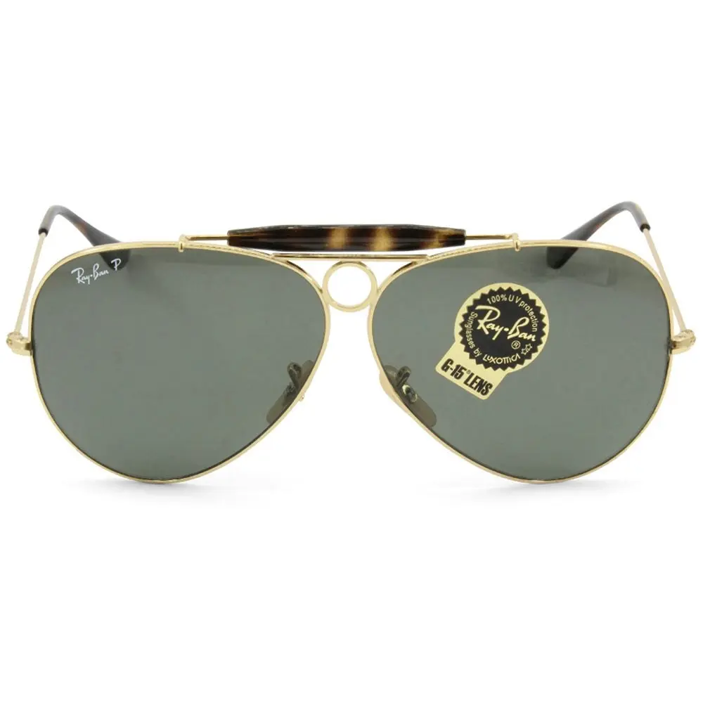 Ray-Ban Aviator Shooter RB3138 181 Gold/Green G15 Unisex Sunglasses Size 62