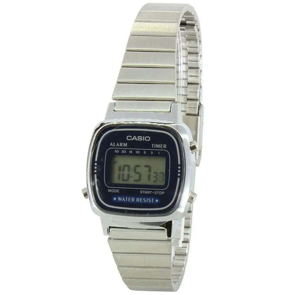 Casio LA670WA-2 Silver Dark Blue Small Stainless Steel Women's Digital Watch