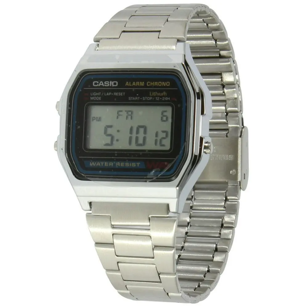 Casio A158WA-1 Classic Black Face Stainless Steel Band Unisex Digital Watch