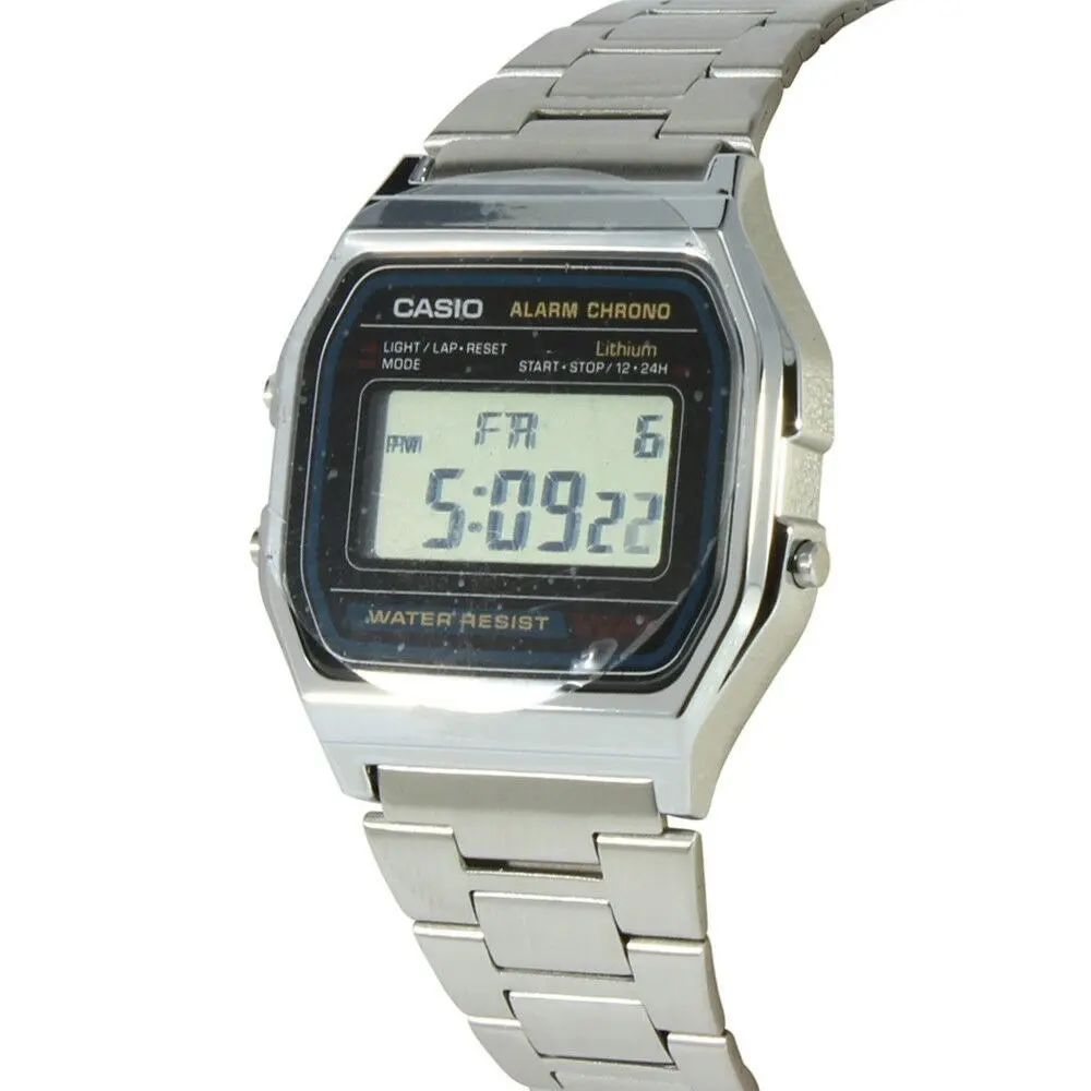 Casio A158WA-1 Classic Black Face Stainless Steel Band Unisex Digital Watch